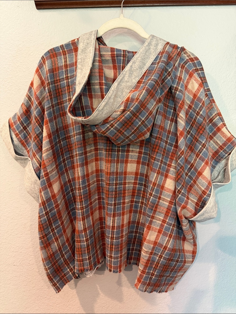 Plaid Tassel-Trim Short Sleeve Top - Rust & Blue - Picture 5 of 5